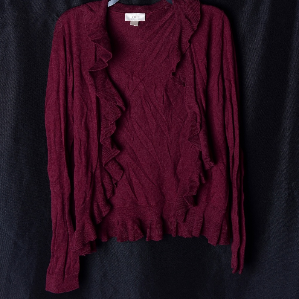 Loft Wine ruffled lightweight sweater